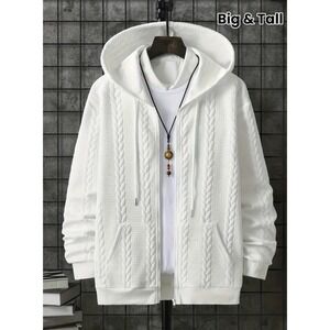 Men's SWEATER HOODIE  BIG 6XL FULL ZIP WHITE CASUAL OR DRESS